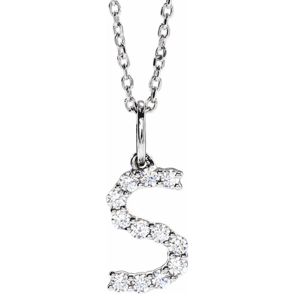 14K White 1/5 CTW Lab-Grown Diamond Initial S 16-18" Necklace