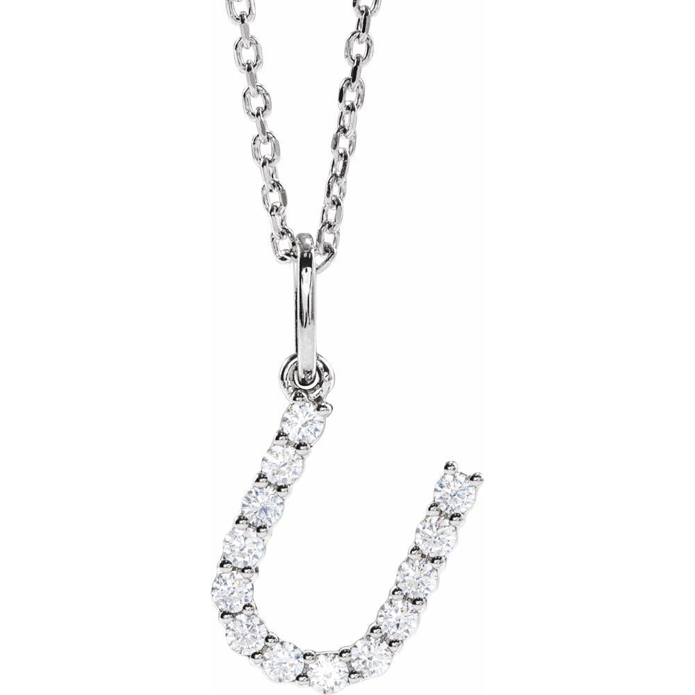 14K White 1/5 CTW Lab-Grown Diamond Initial U 16-18" Necklace