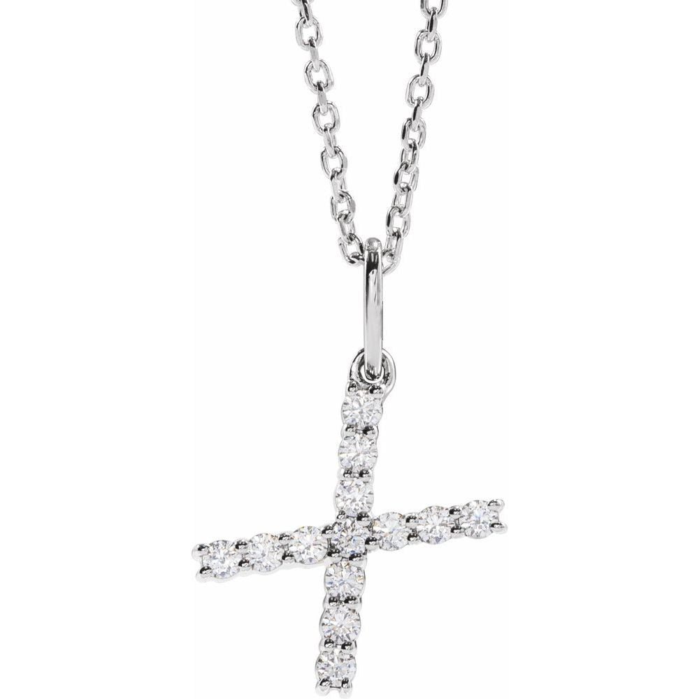 14K White 1/5 CTW Lab-Grown Diamond Initial X 16-18" Necklace