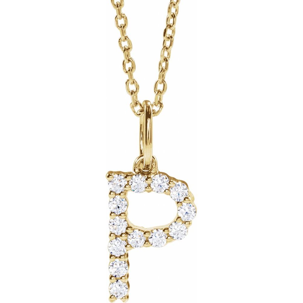 14K Yellow 1/5 CTW Lab-Grown Diamond Initial P 16-18" Necklace