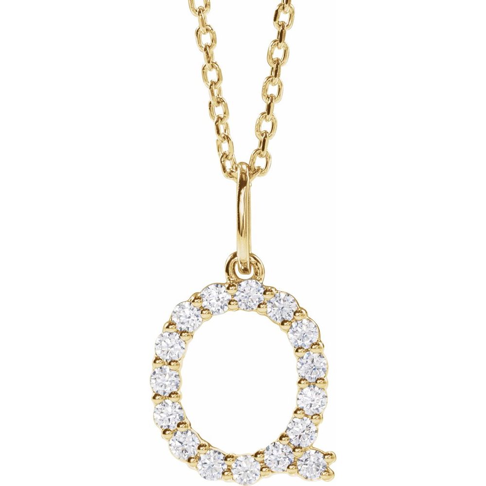 14K Yellow 1/4 CTW Lab-Grown Diamond Initial Q 16-18" Necklace