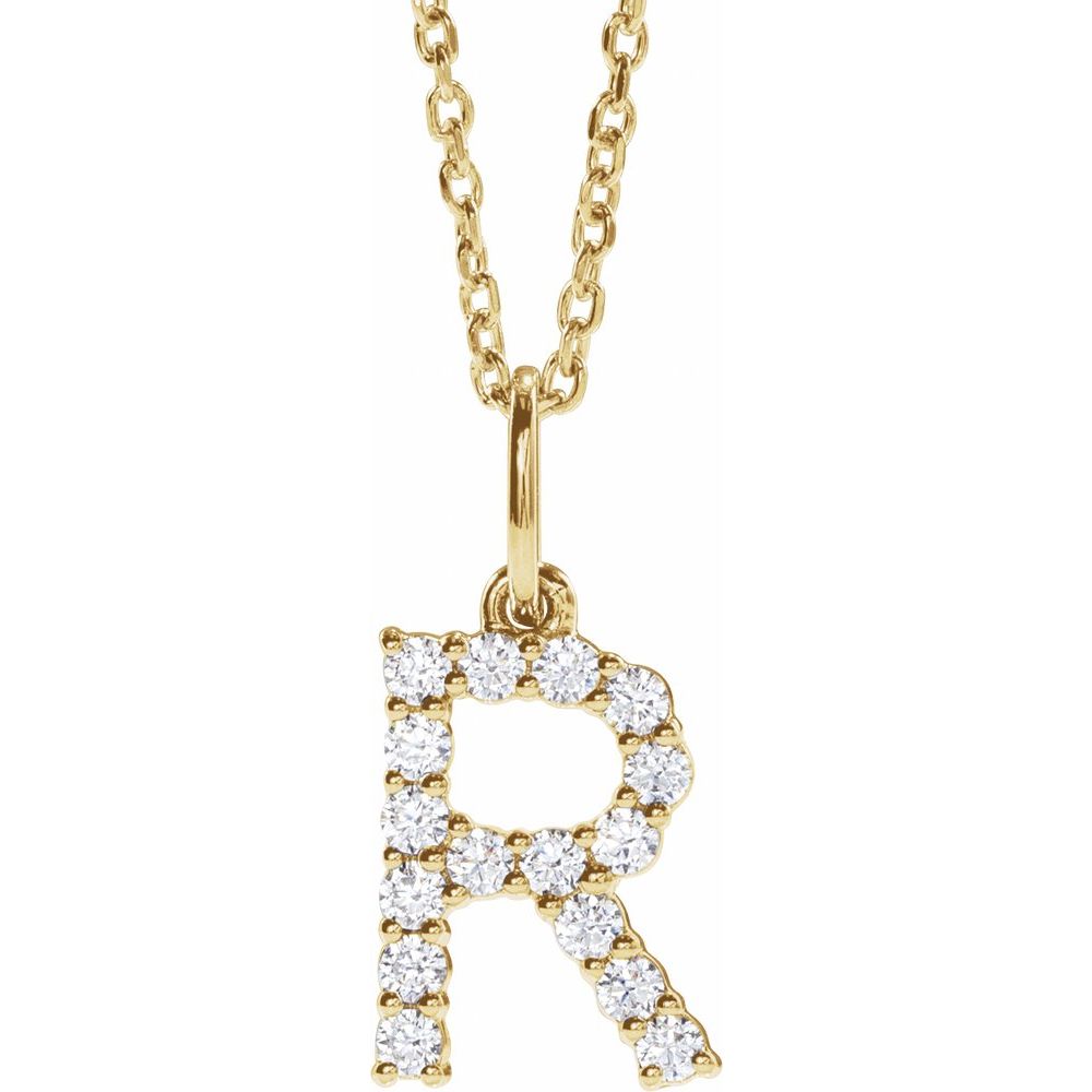 14K Yellow 1/4 CTW Lab-Grown Diamond Initial R 16-18" Necklace