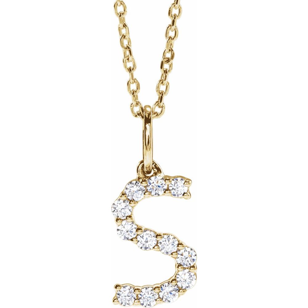 14K Yellow 1/5 CTW Lab-Grown Diamond Initial S 16-18" Necklace