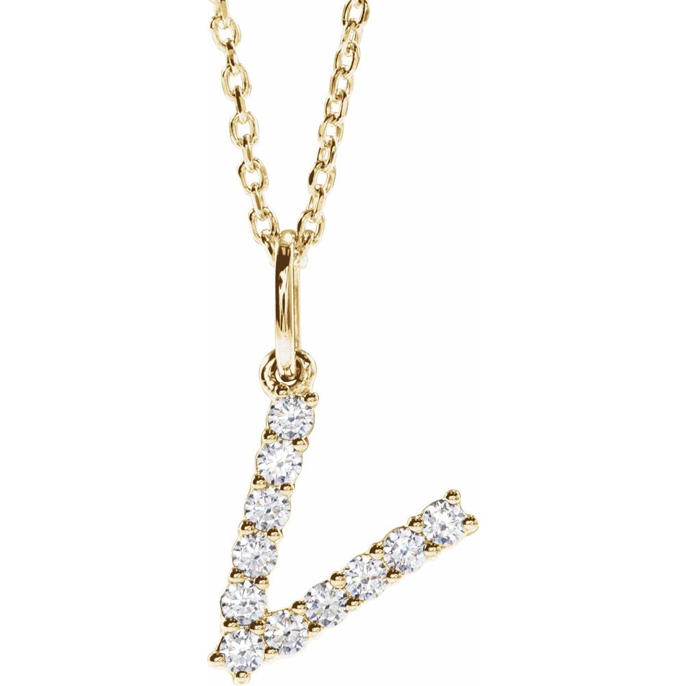 14K Yellow 1/5 CTW Lab-Grown Diamond Initial V 16-18" Necklace