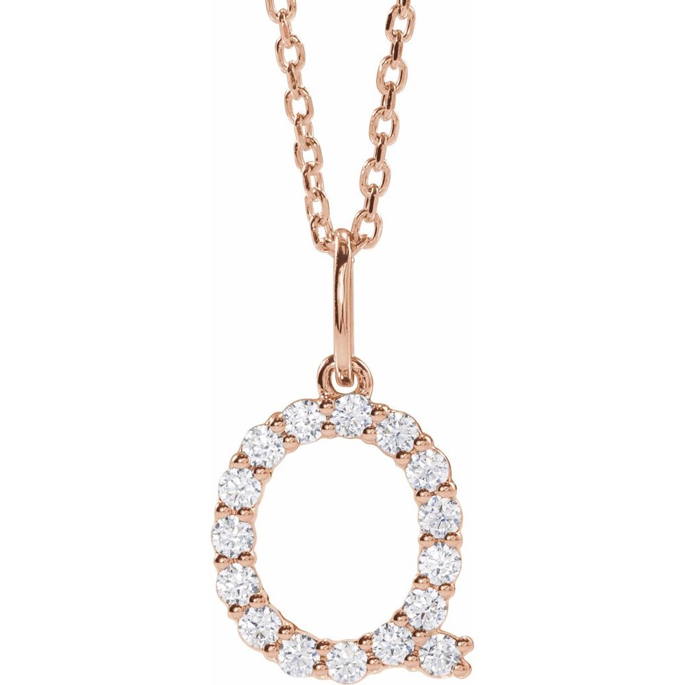 14K Rose 1/4 CTW Lab-Grown Diamond Initial Q 16-18" Necklace