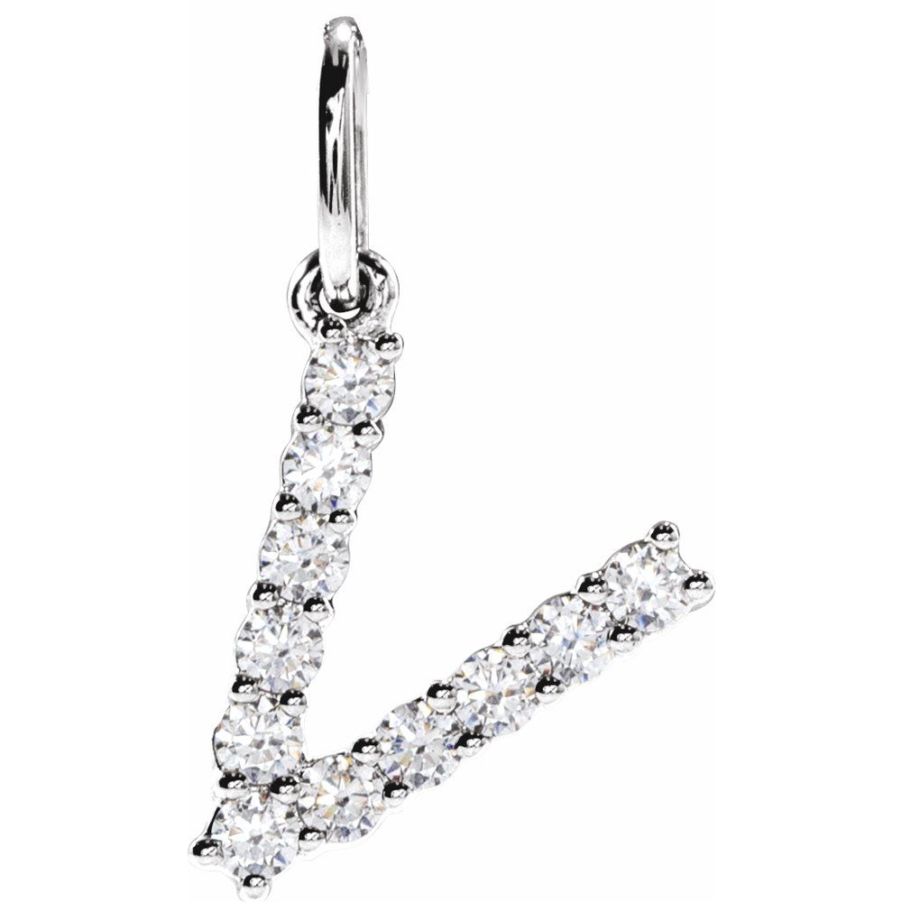 14K White 1/5 CTW Lab-Grown Diamond Initial V Pendant