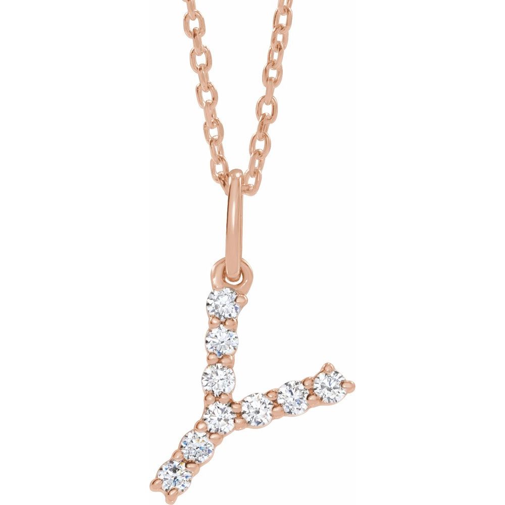 14K Rose 1/6 CTW Lab-Grown Diamond Initial Y 16-18" Necklace