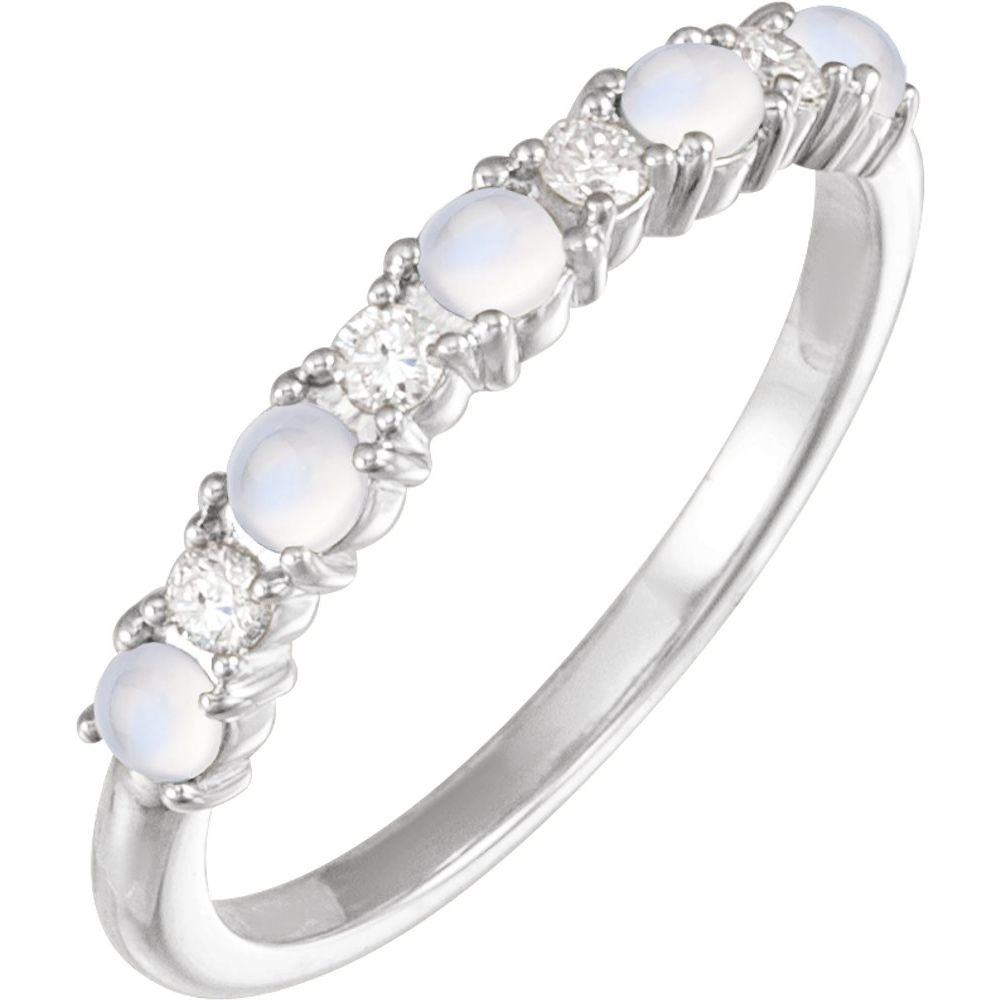 14K White Natural Rainbow Moonstone & 1/8 CTW Natural Diamond Ring