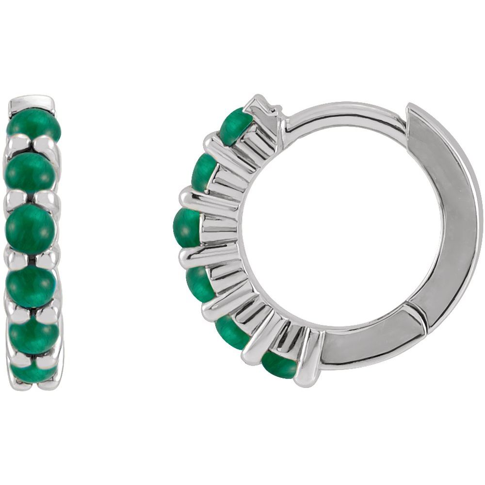 Sterling Silver 12.2 mm Natural Emerald Cabochon Huggie Hoop Earrings