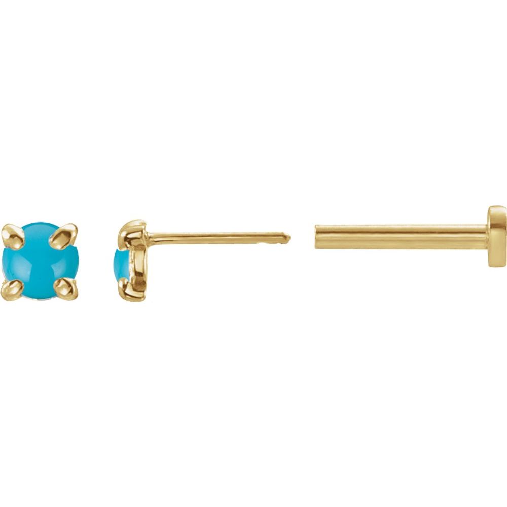 14K Yellow Cabochon Natural Turquoise Press Fit Back Stud Earring