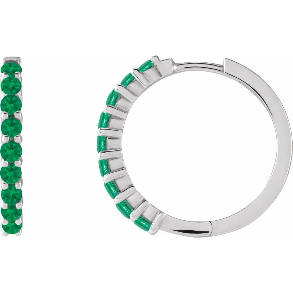 Sterling Silver 20 mm Natural Emerald Cabochon Huggie Hoop Earrings