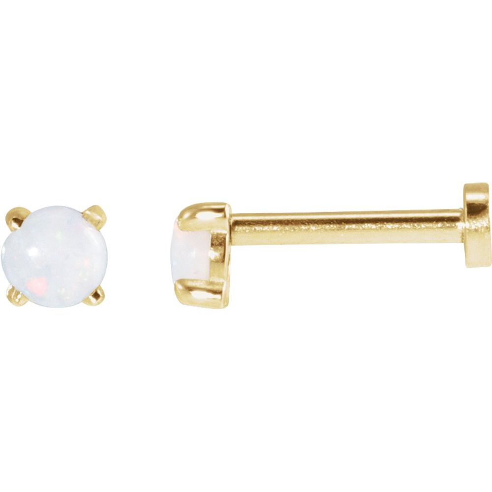 14K Yellow Cabochon Natural White Opal Press Fit Back Stud Earring