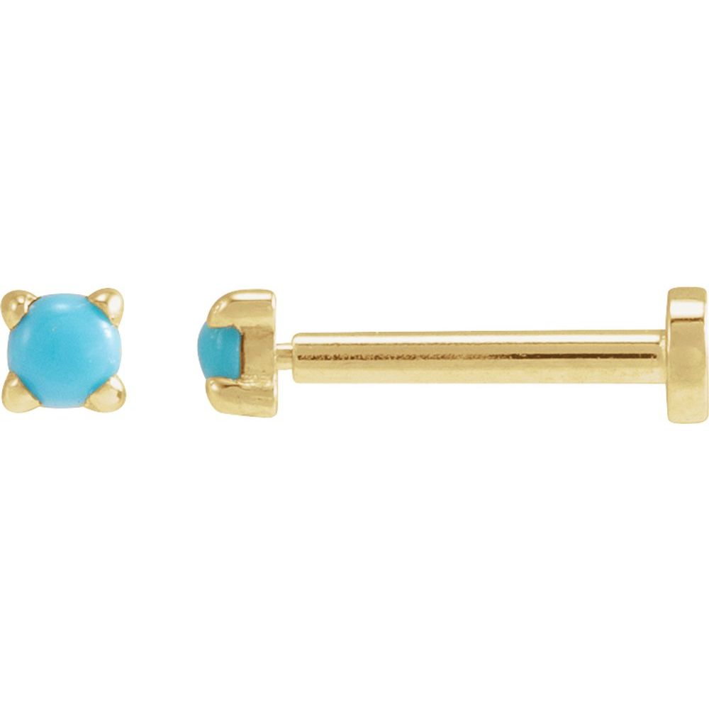 14K Yellow Cabochon Natural Turquoise Press Fit Back Stud Earring