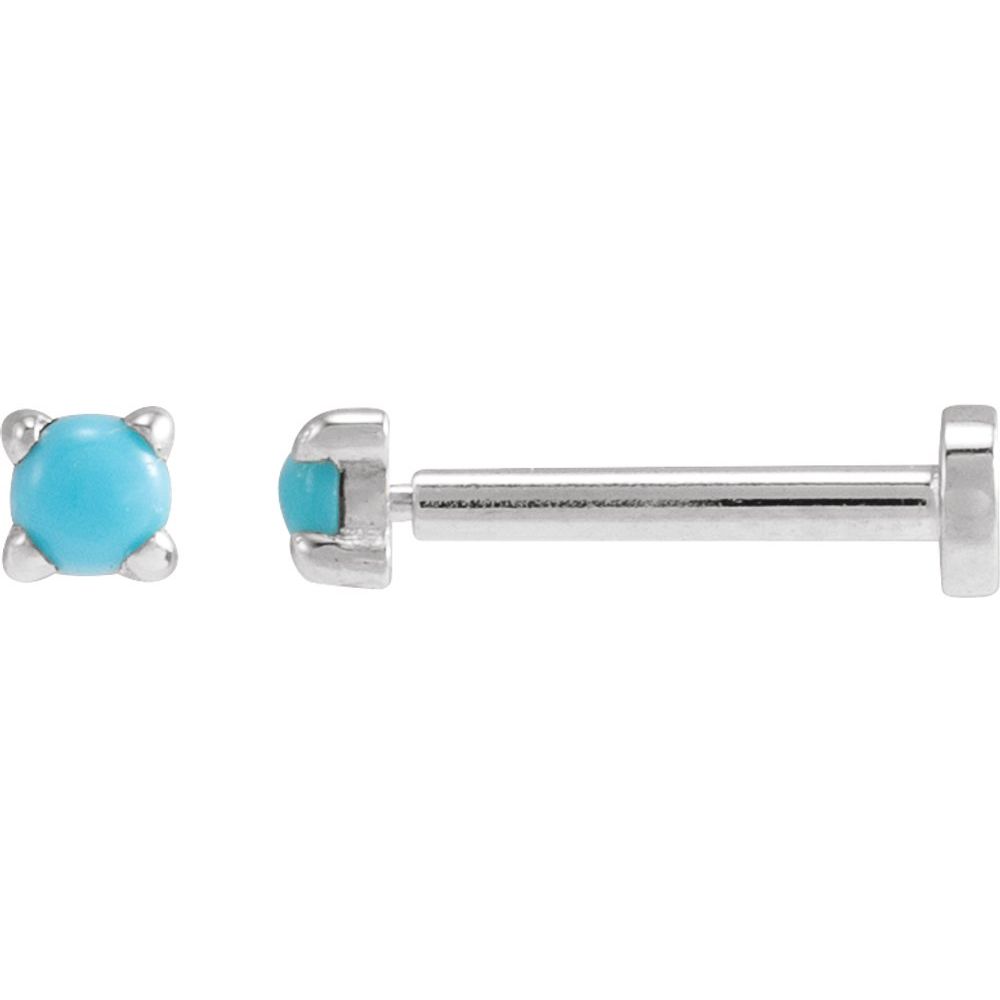 14K White Cabochon Natural Turquoise Press Fit Back Stud Earring