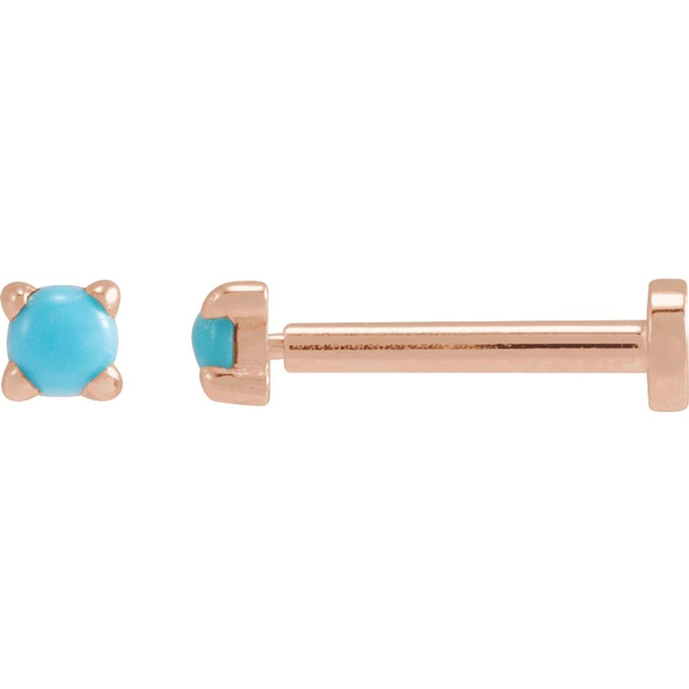 14K Rose Cabochon Natural Turquoise Press Fit Back Stud Earring