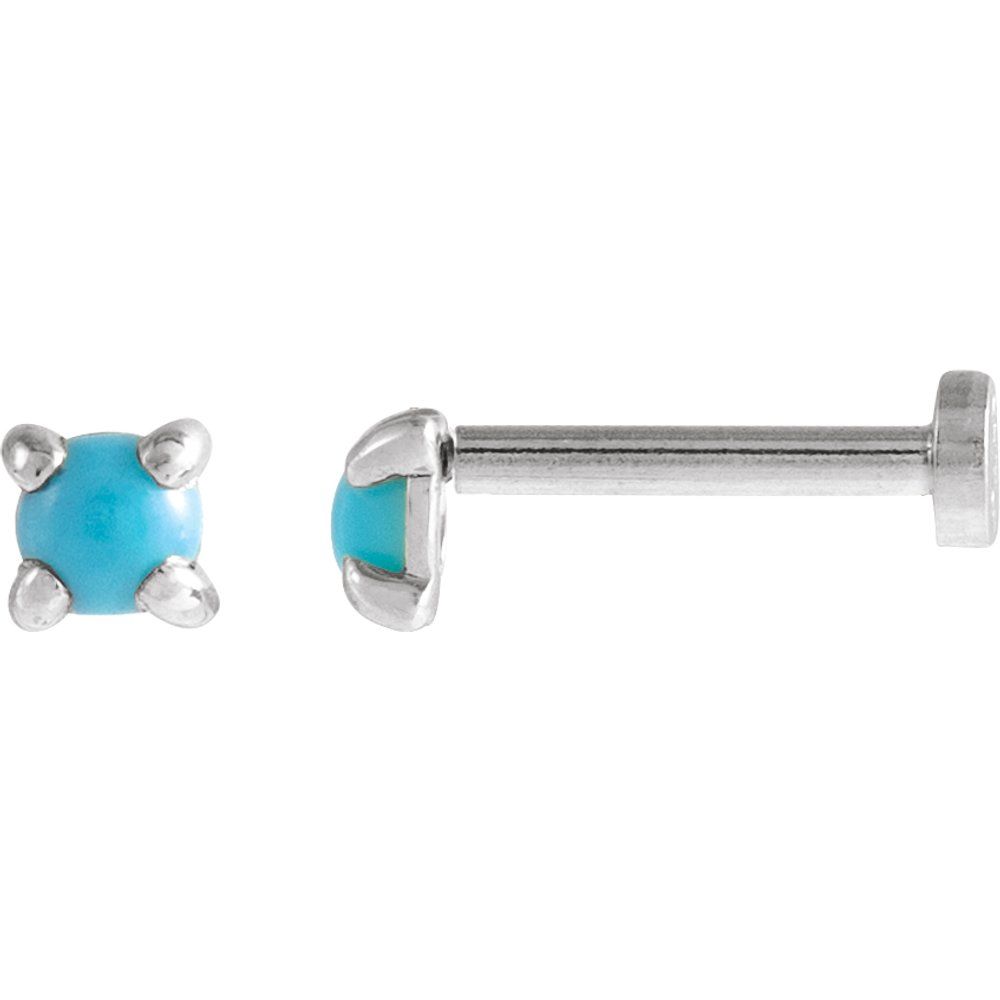 14K White Cabochon Natural Turquoise Press Fit Back Stud Earring