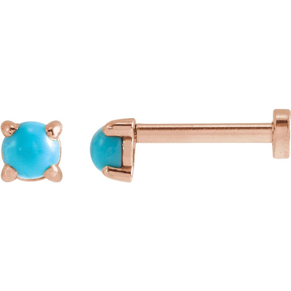 14K Rose Natural Turquoise Press Fit Back Stud Earring