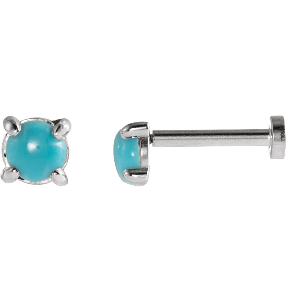 14K White Cabochon Natural Turquoise Press Fit Back Stud Earring