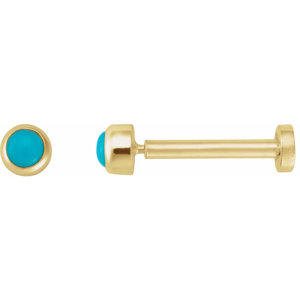 14K Yellow Cabochon Natural Turquoise Press Fit Back Stud Earring