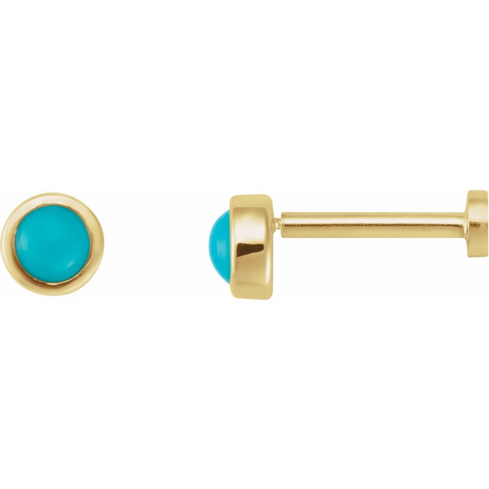 14K Yellow Cabochon Natural Turquoise Press Fit Back Stud Earring