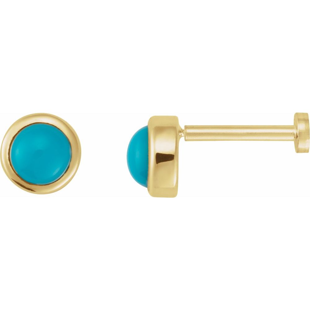 14K Yellow Cabochon Natural Turquoise Press Fit Back Stud Earring