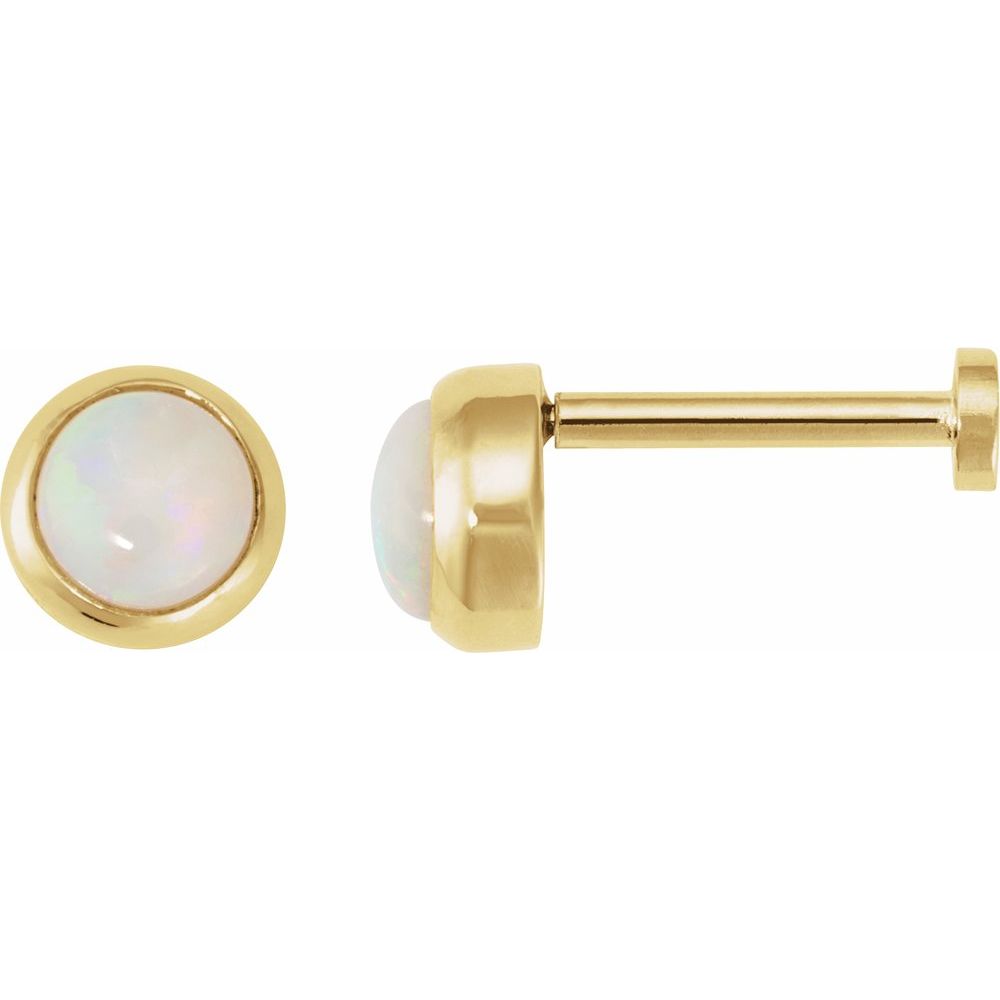 14K Yellow Cabochon Natural White Opal Press Fit Back Stud Earring