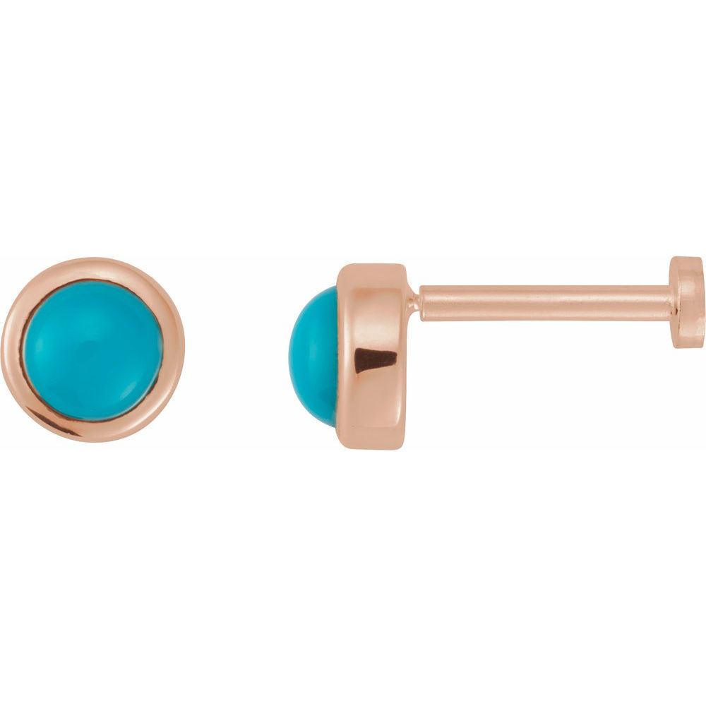 14K Rose Cabochon Natural Turquoise Press Fit Back Stud Earring