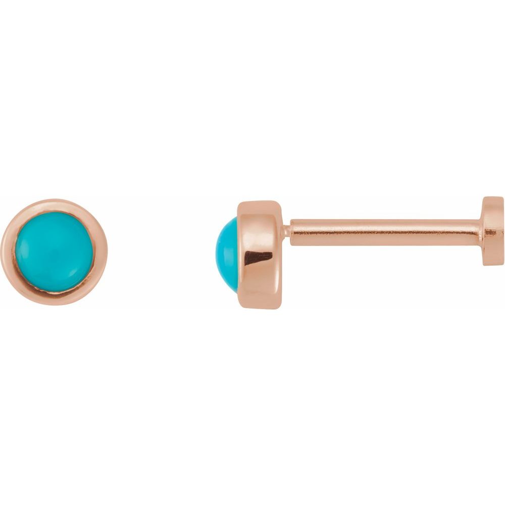 14K Rose Cabochon Natural Turquoise Press Fit Back Stud Earring