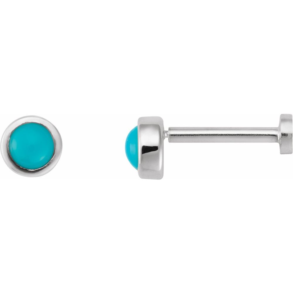 14K White Cabochon Natural Turquoise Press Fit Back Stud Earring