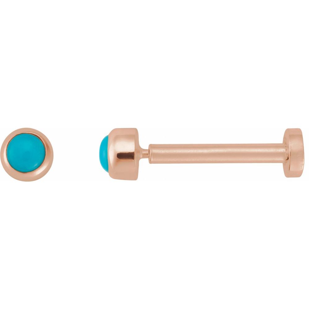 14K Rose Cabochon Natural Turquoise Press Fit Back Stud Earring