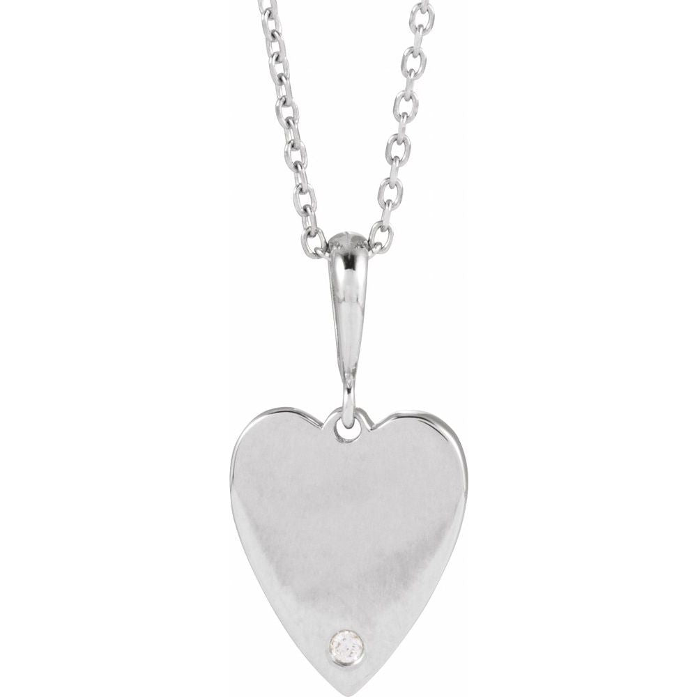 14K White .01 CT Natural Diamond Engravable Heart 16-18" Necklace