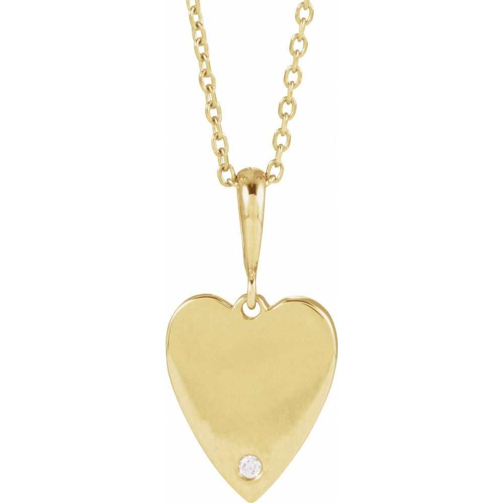 14K Yellow .01 CT Natural Diamond Engravable Heart 16-18" Necklace