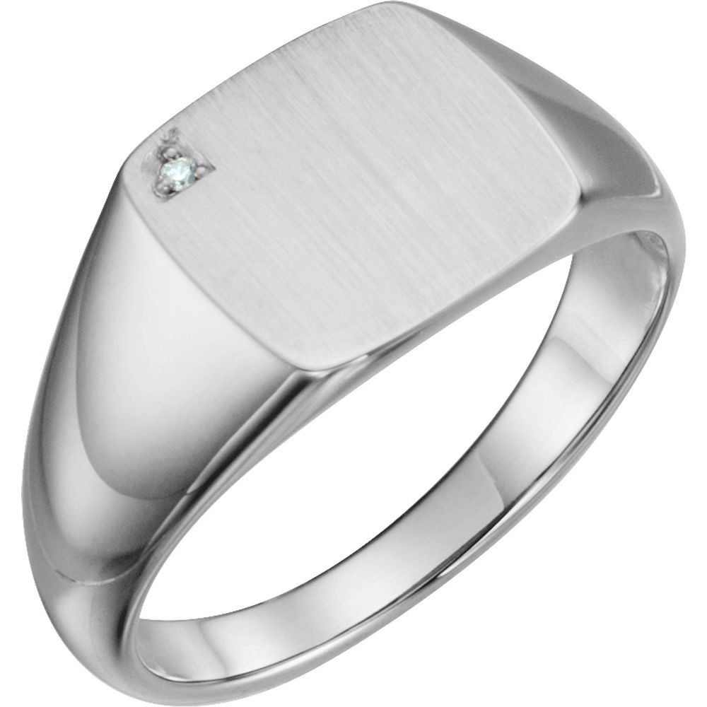 Platinum .0075 CT Natural Diamond 12 mm Square Signet Ring