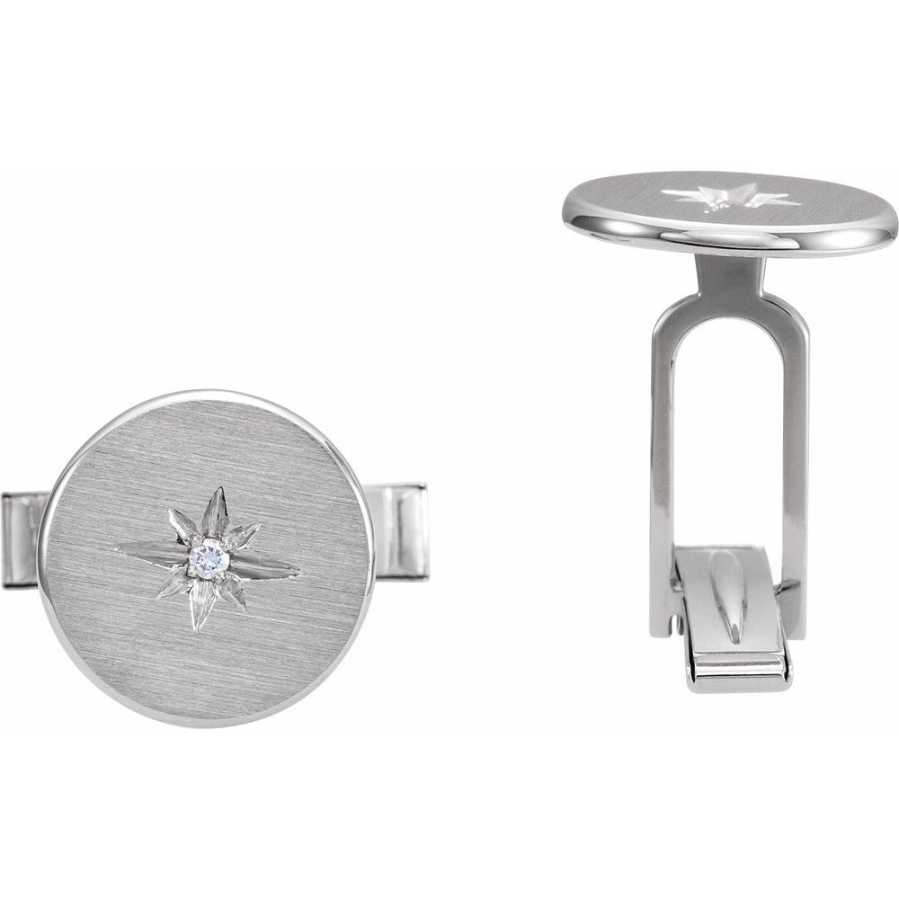 14K White .03 CTW Natural Diamond Starburst Cuff Links #color_14K White Gold