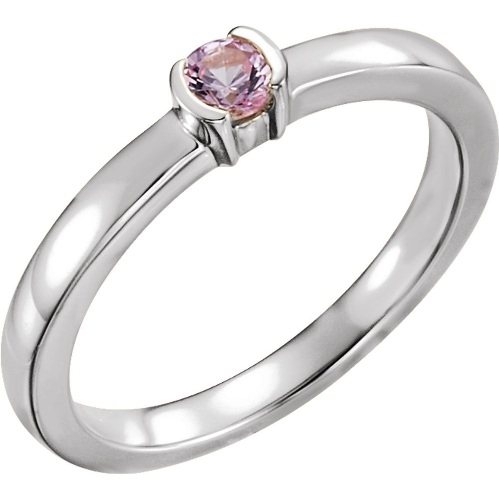 Sterling Silver Natural Pink Tourmaline Family Stackable Ring