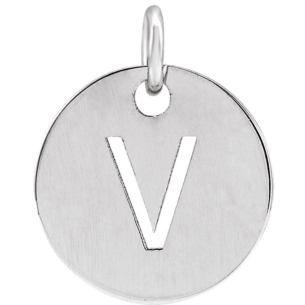 14K White Initial V Pendant