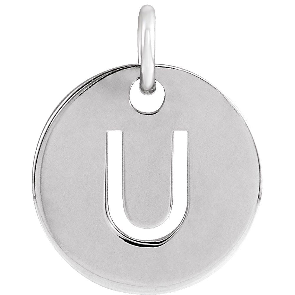 14K White Initial U Pendant