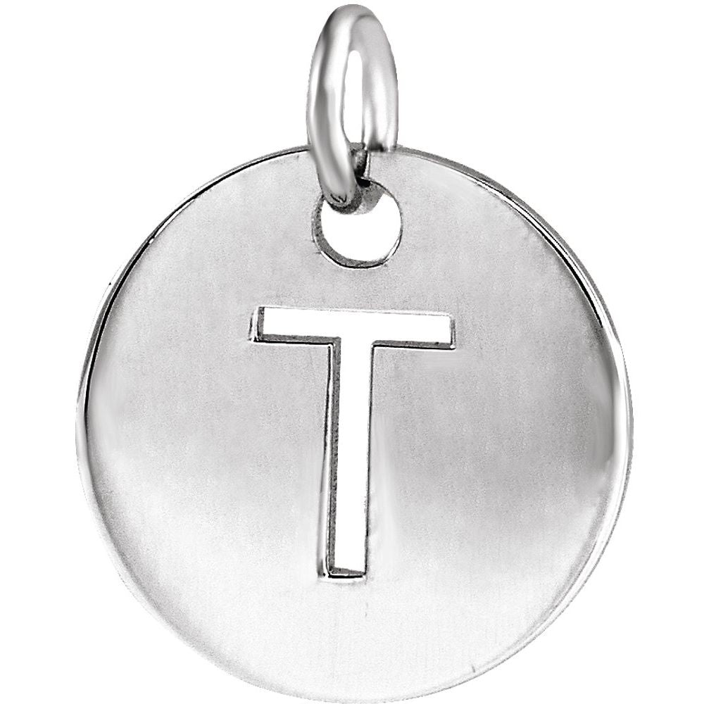 14K White Initial T Pendant