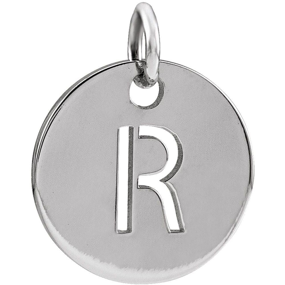 14K White Initial R Pendant