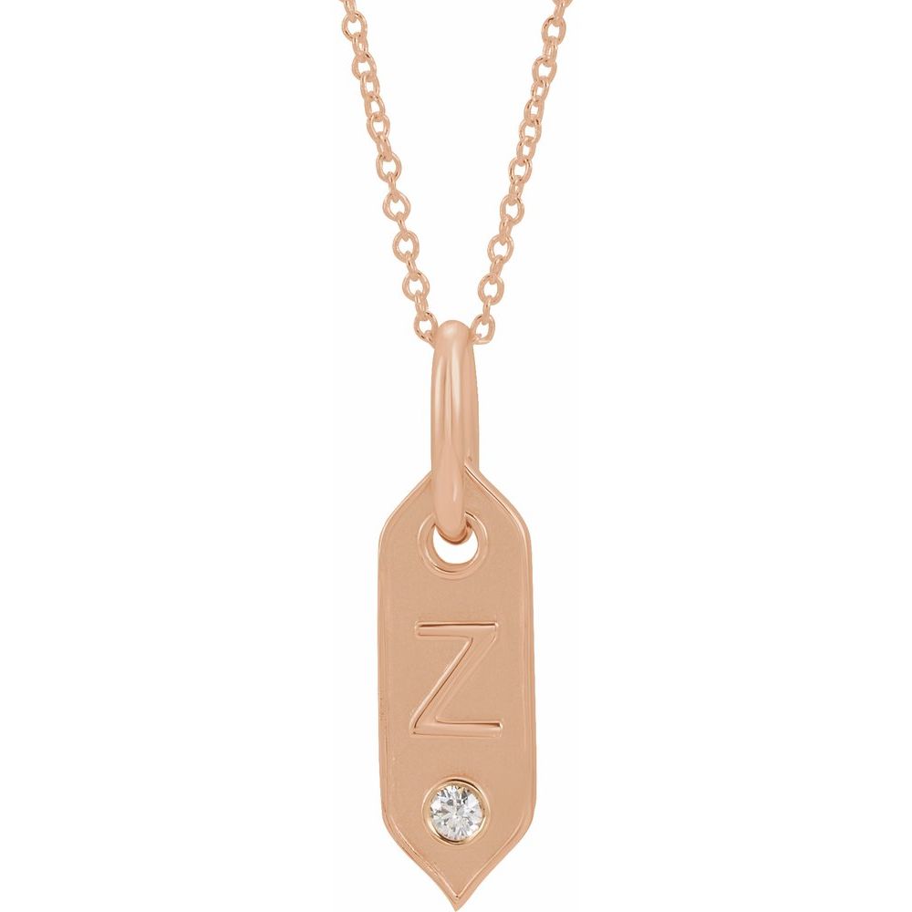 14K Rose .05 CT Natural Diamond Initial Z 16-18" Necklace