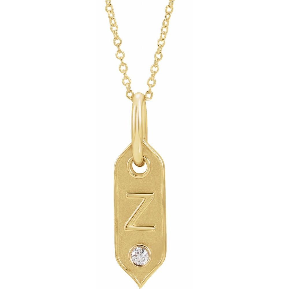 14K Yellow .05 CT Natural Diamond Initial Z 16-18" Necklace