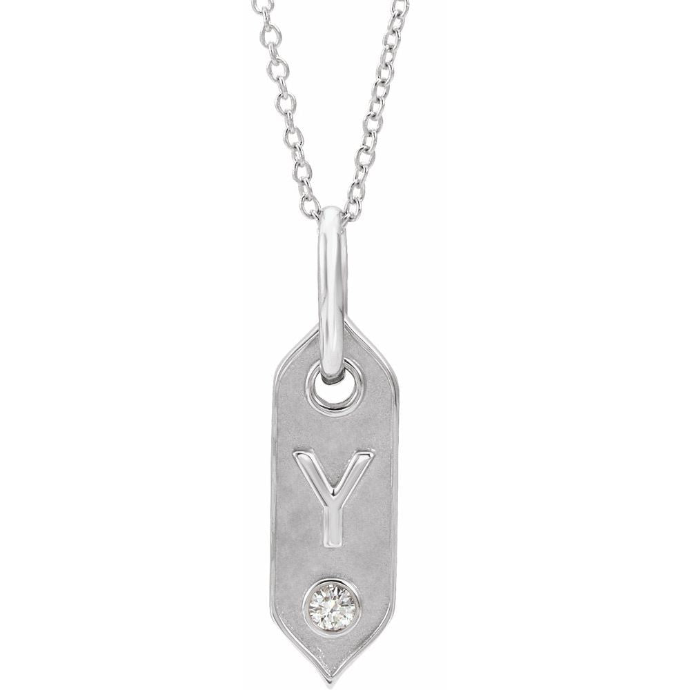 14K White .05 CT Natural Diamond Initial Y 16-18" Necklace