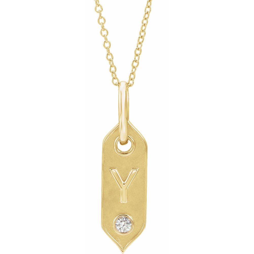 14K Yellow .05 CT Natural Diamond Initial Y 16-18" Necklace