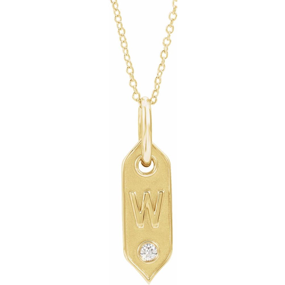 14K Yellow .05 CT Natural Diamond Initial W 16-18" Necklace