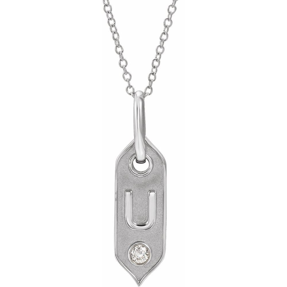 14K White .05 CT Natural Diamond Initial U 16-18" Necklace