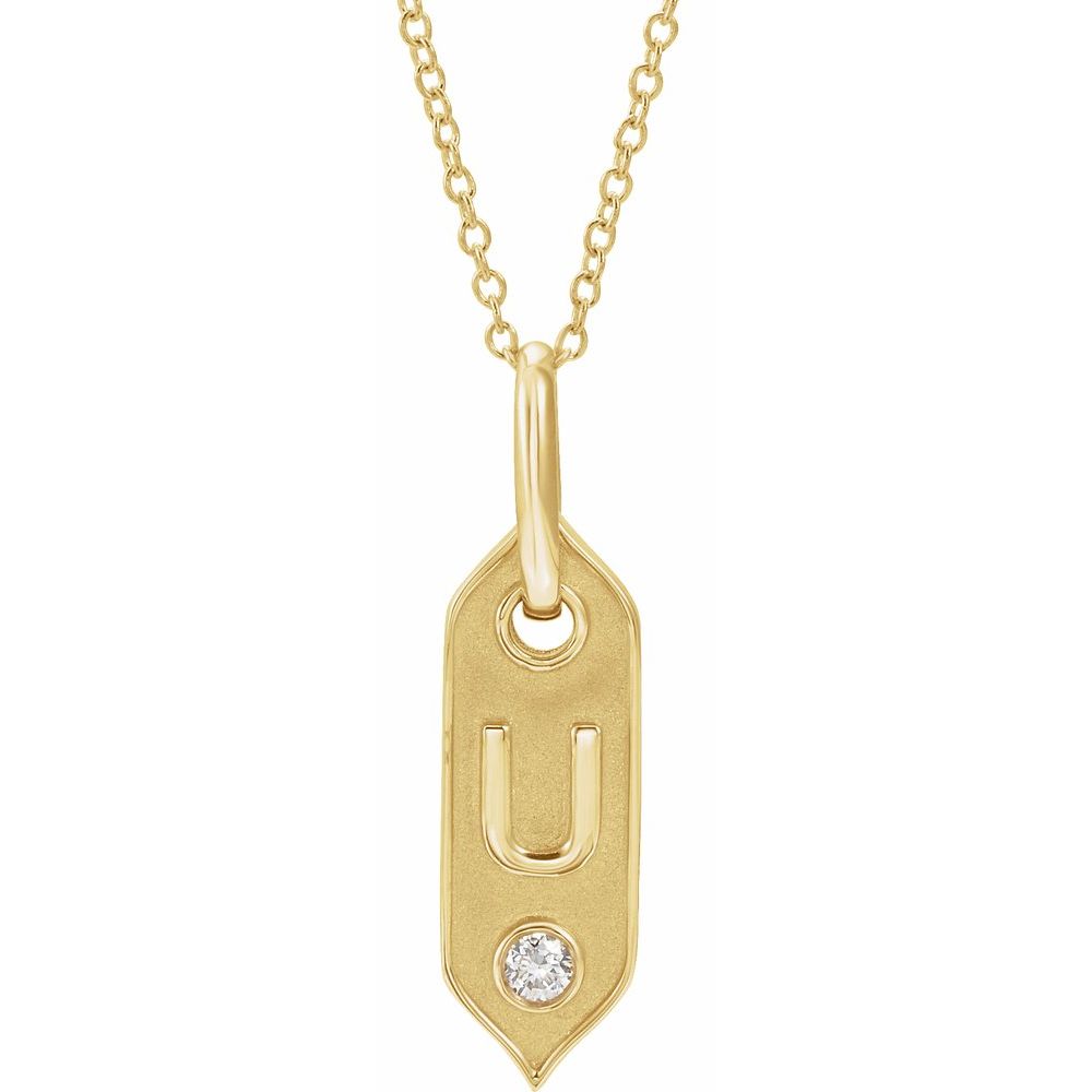 14K Yellow .05 CT Natural Diamond Initial U 16-18" Necklace