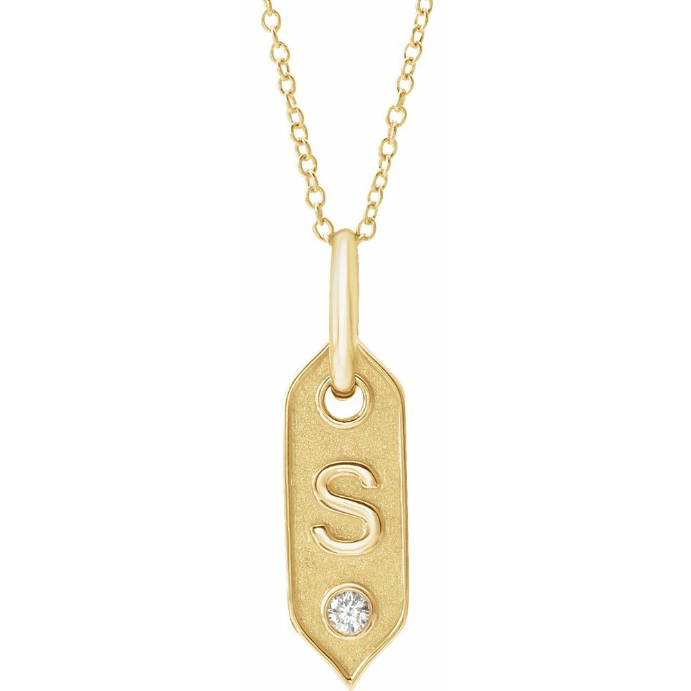 14K Yellow .05 CT Natural Diamond Initial S 16-18" Necklace