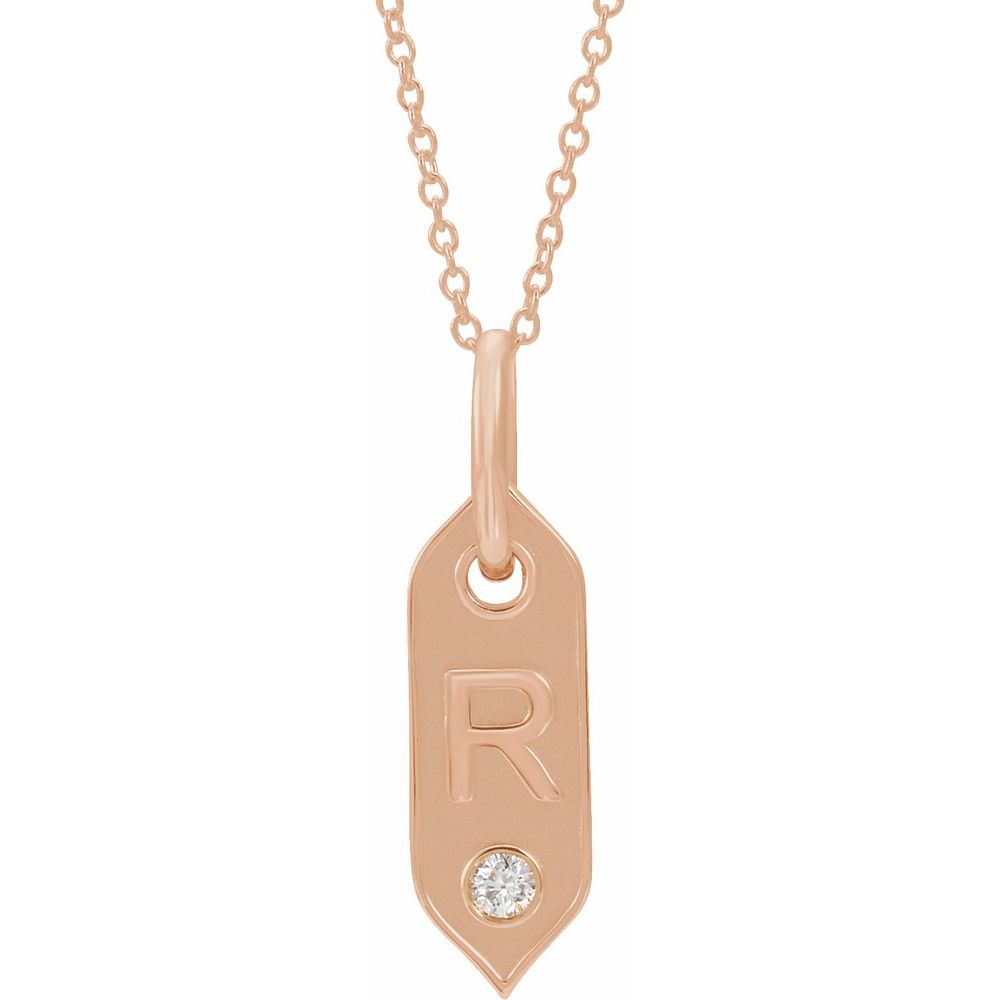 14K Rose .05 CT Natural Diamond Initial R 16-18" Necklace