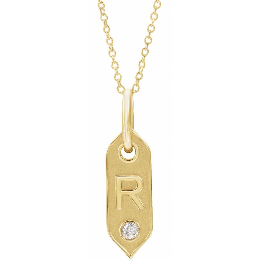 14K Yellow .05 CT Natural Diamond Initial R 16-18" Necklace