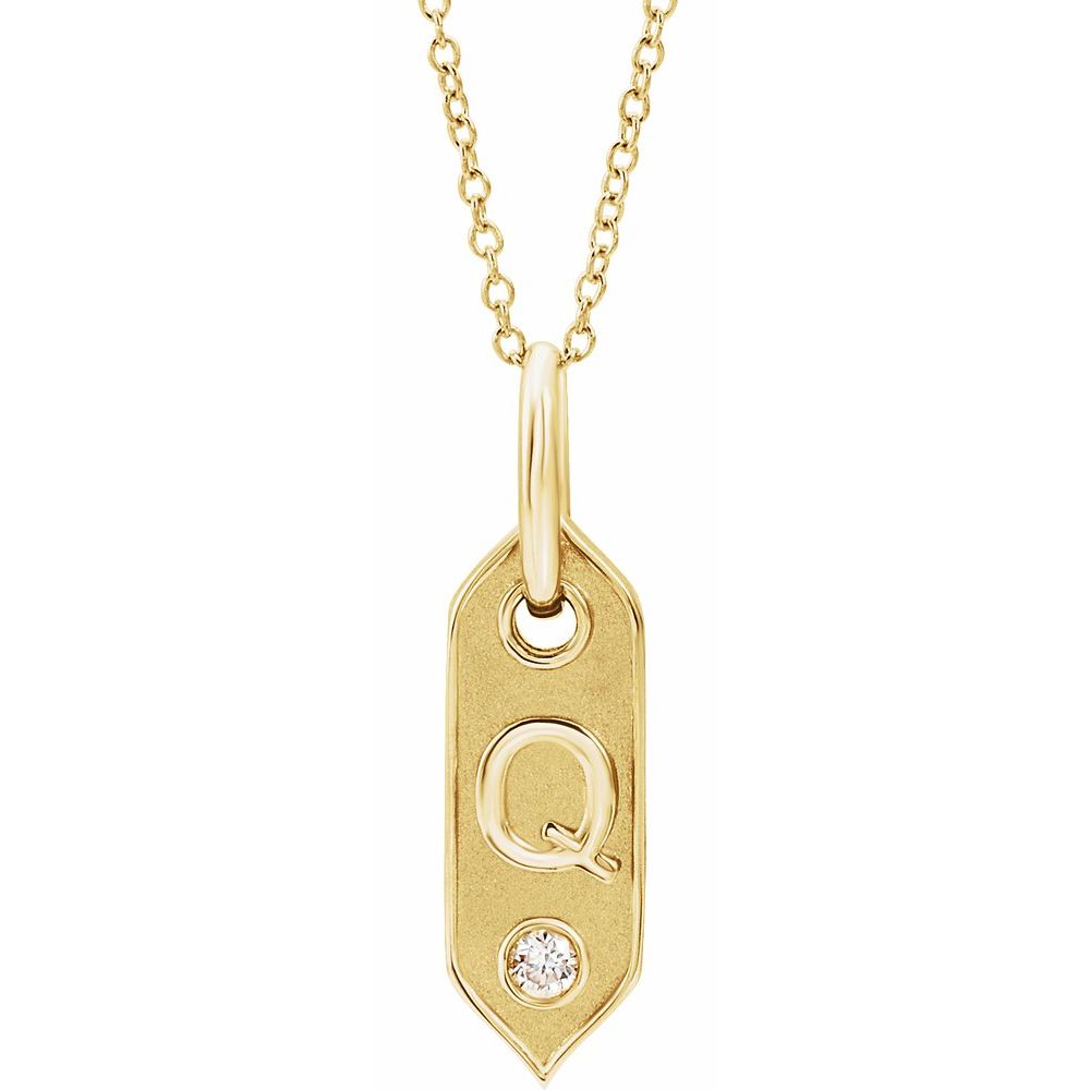 14K Yellow .05 CT Natural Diamond Initial Q 16-18" Necklace